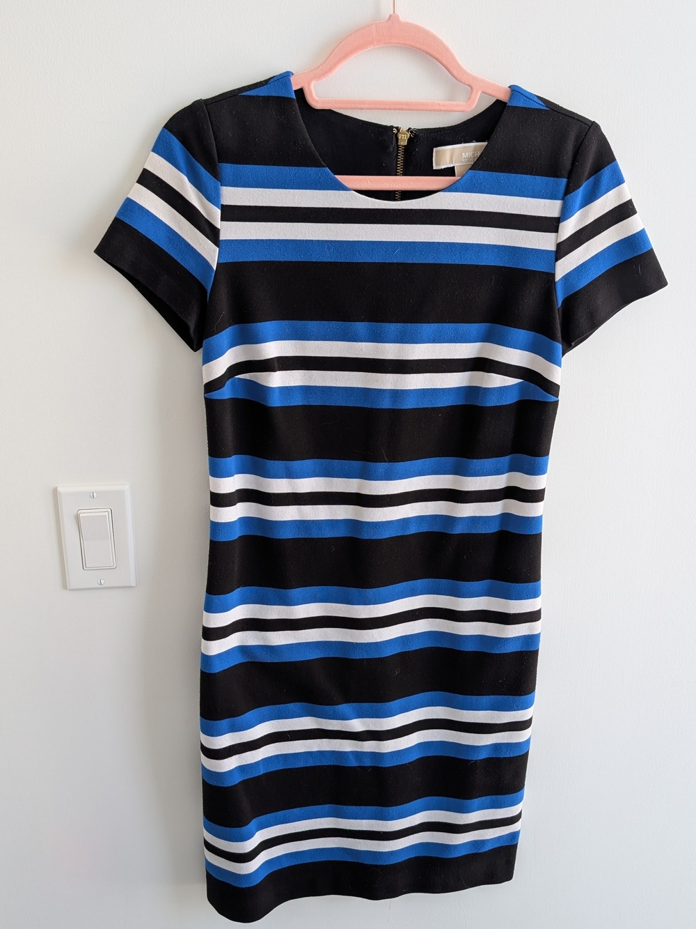 Michael Kors Blue, Black & White Striped Sheath Dress
